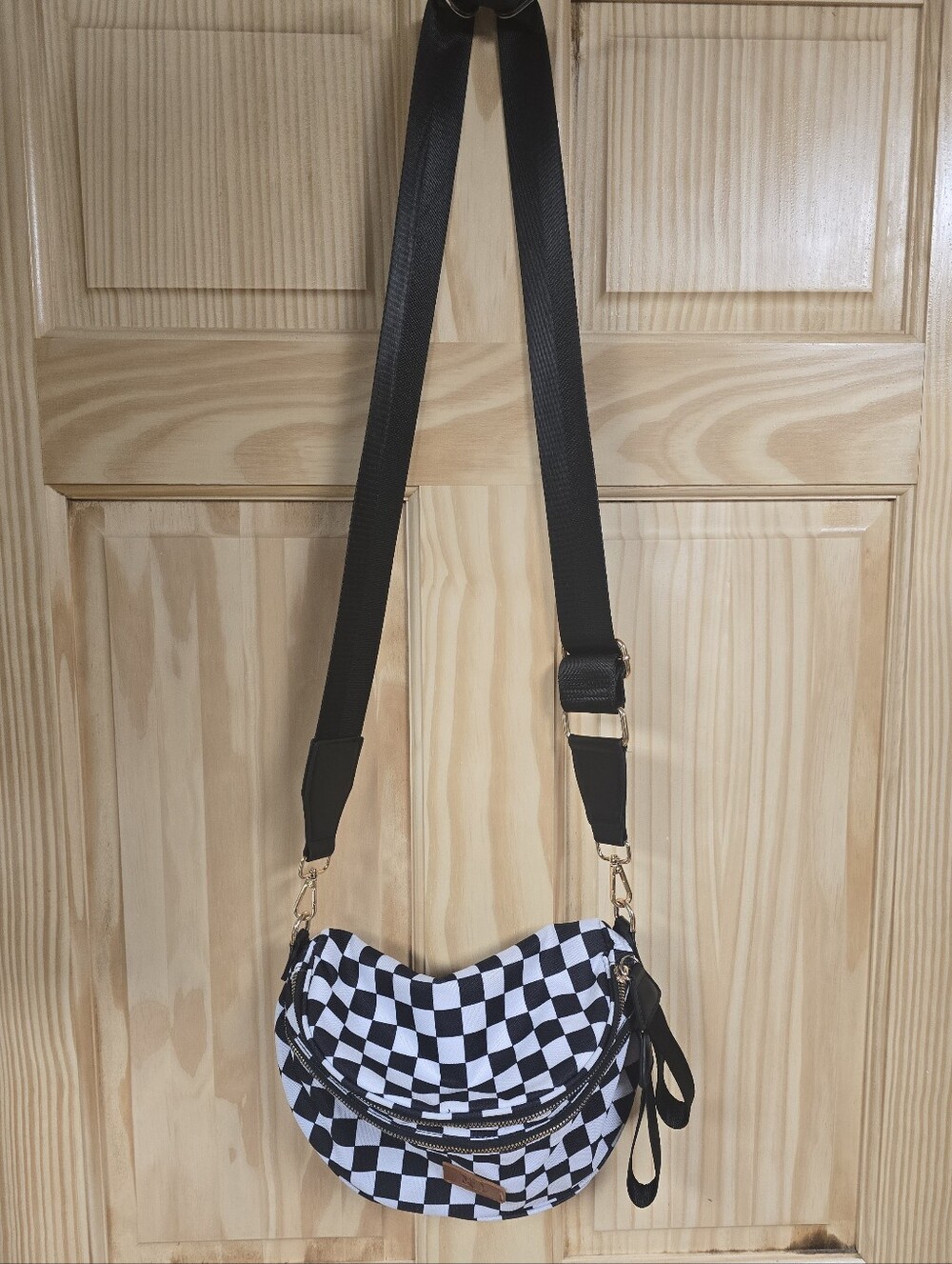 RD Black & White Check Crossbody Bag with Adjustable Strap